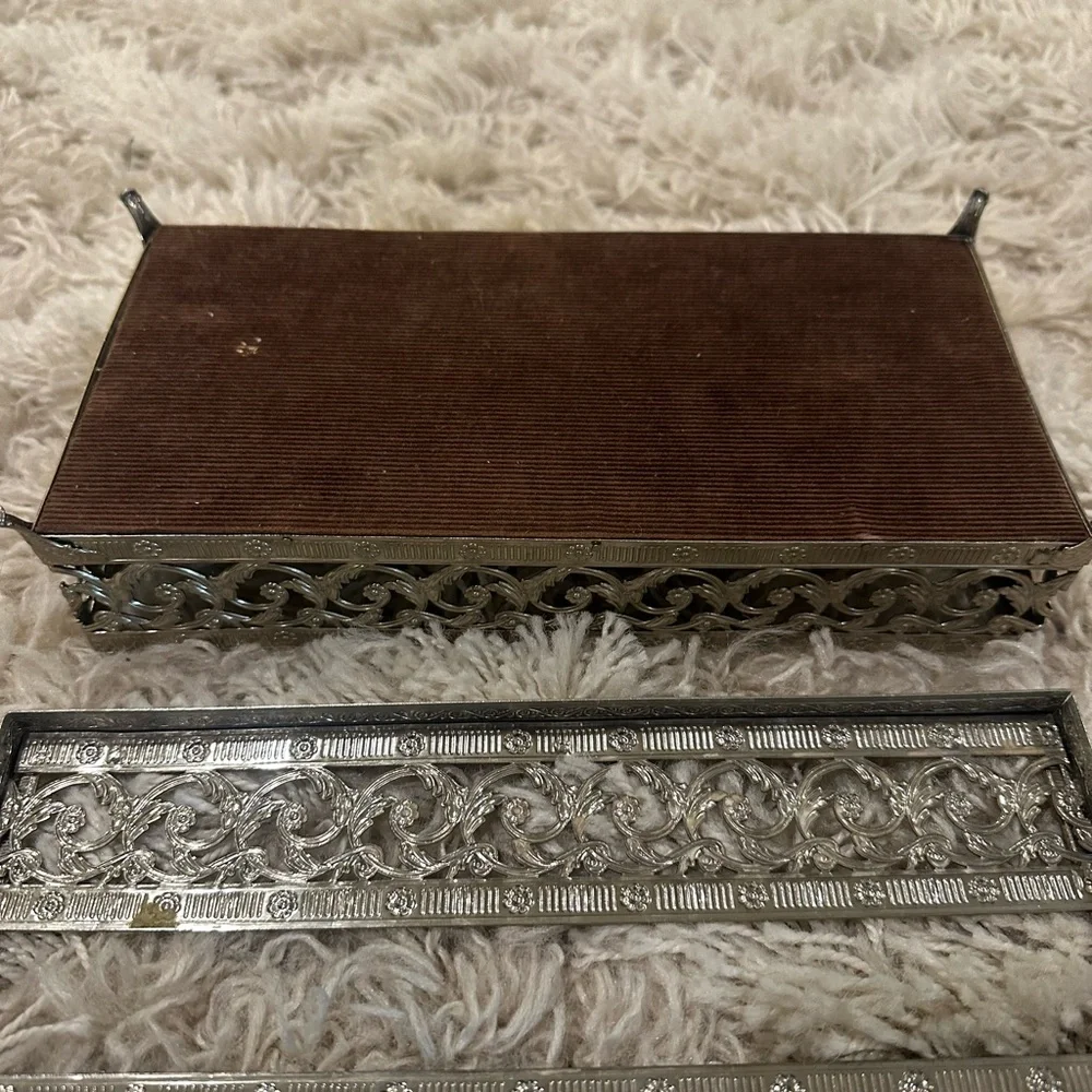 Vintage Hollywood Regency Ornate Filigree Tissue Box Holder , Footed